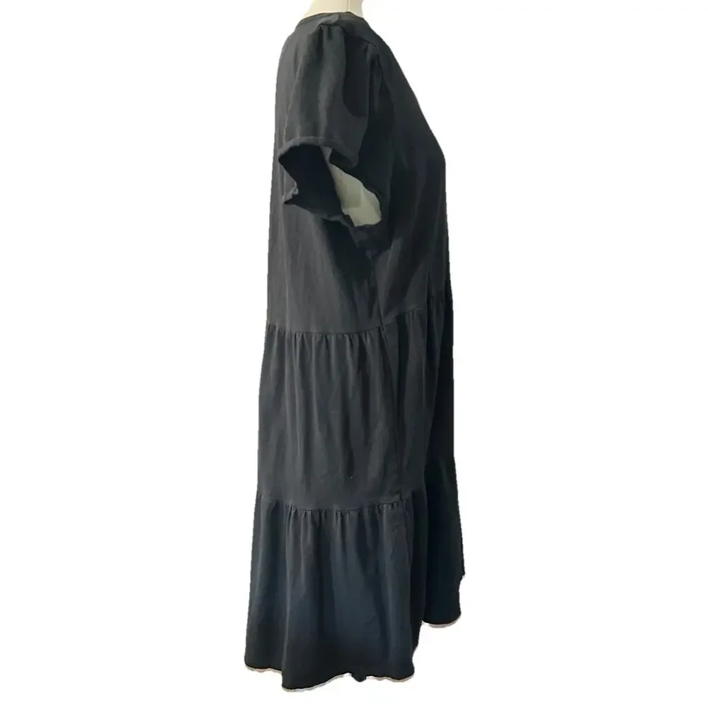 J.Crew Black Tiered Mini Dress M V Neck Flutter Sleeve Summer Sun Dress
